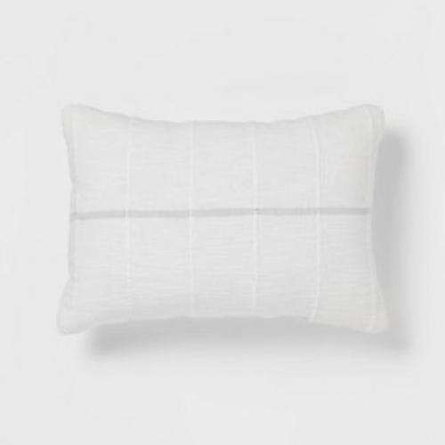 Oblong Textured Stripe Decorative Throw Pillow White/Light Gray - Threshold