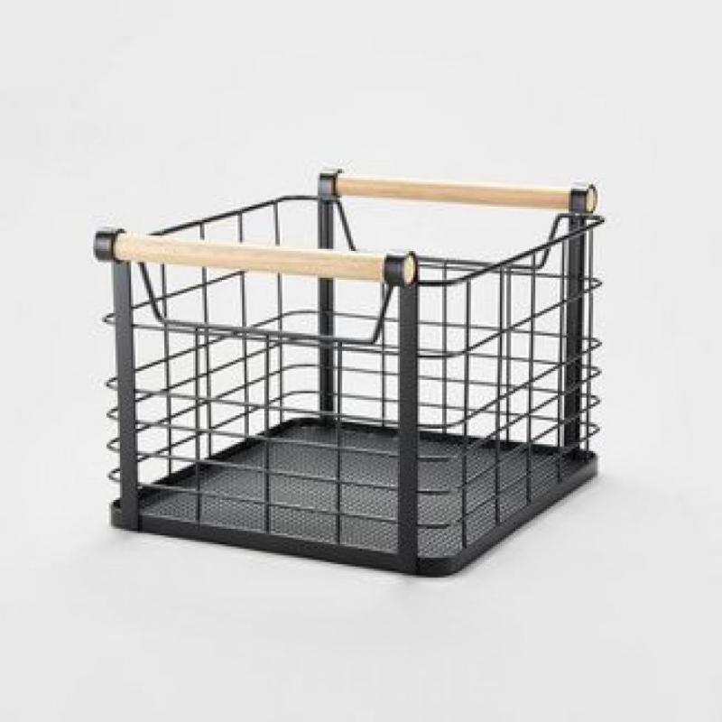 Small Wire Natural Wood Handles Milk Crate Black - Brightroom -