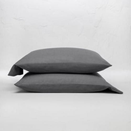 King 100% Washed Linen Solid Pillowcase Set Dark Gray - Casaluna
