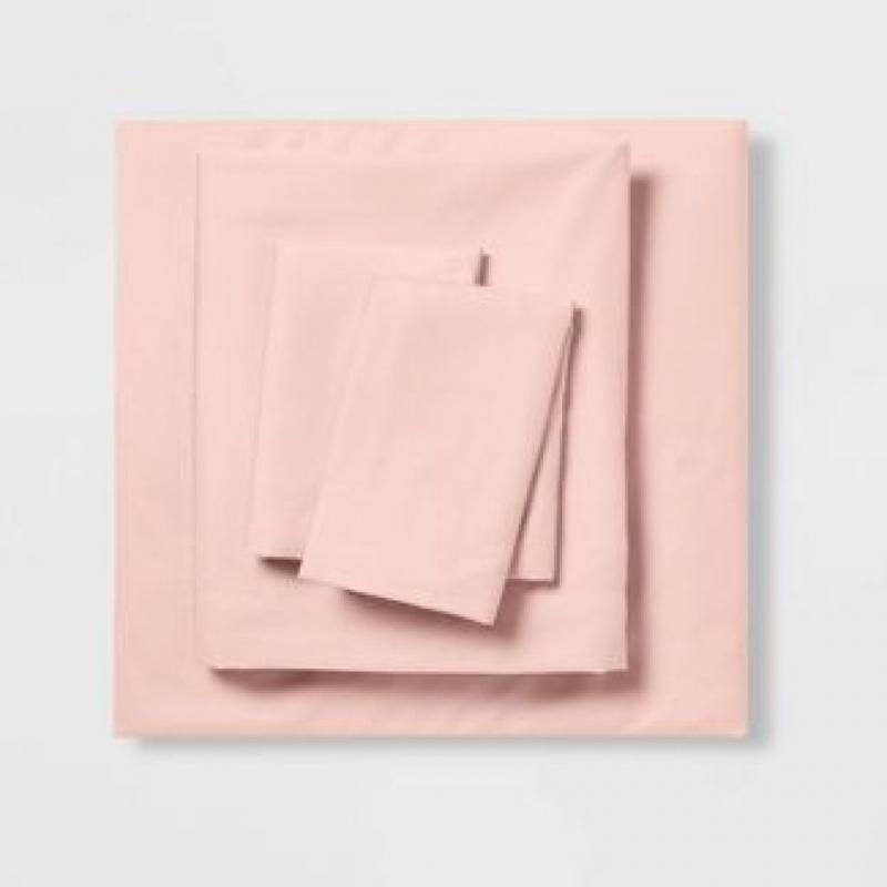 Queen Microfiber Solid Sheet Set Blush - Room Essentials