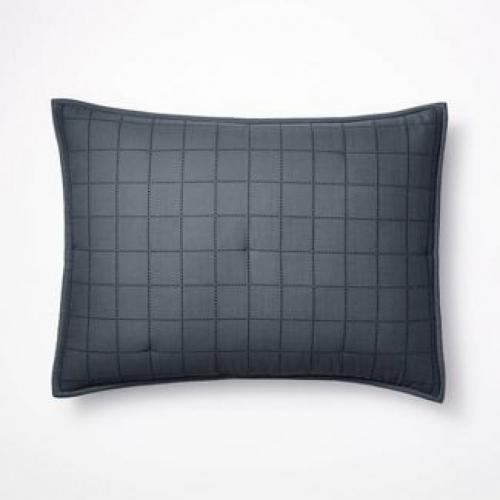 Standard Grid Stitch Cotton Quilt Sham Blue/Navy - Threshold designed with Studio McGee