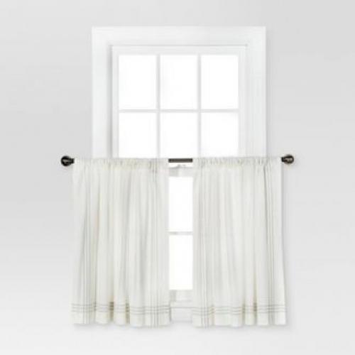 36x42 Stiped Border Curtain Tiers Cream/Gray - Threshold