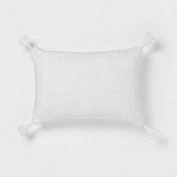 Oblong Textured Tassel Decorative Throw Pillow White - Threshold