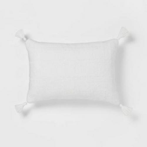 Oblong Textured Tassel Decorative Throw Pillow White - Threshold