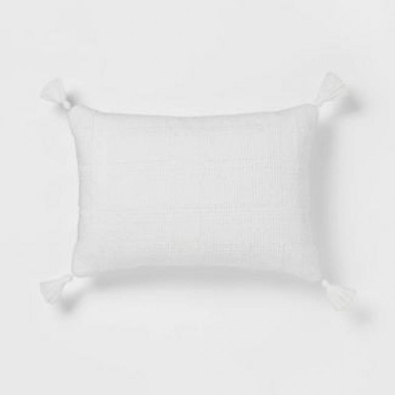 Oblong Textured Tassel Decorative Throw Pillow White - Threshold