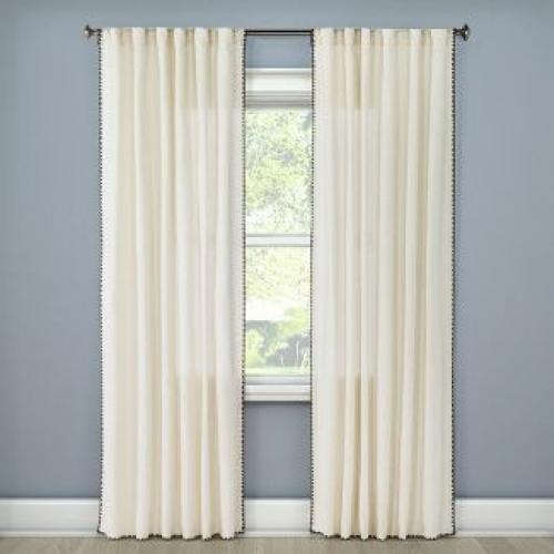 84x54 Stitched Edge Light Filtering Curtain Panel Cream - Threshold