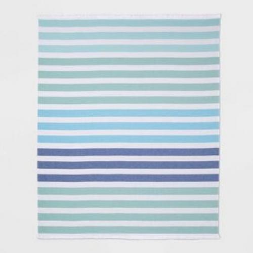 Striped Oversized Beach Towel Blue/Green - Sun Squad