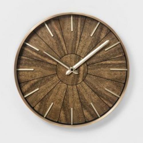 16 Segmented Walnut Finish Brass Wall Clock Brown