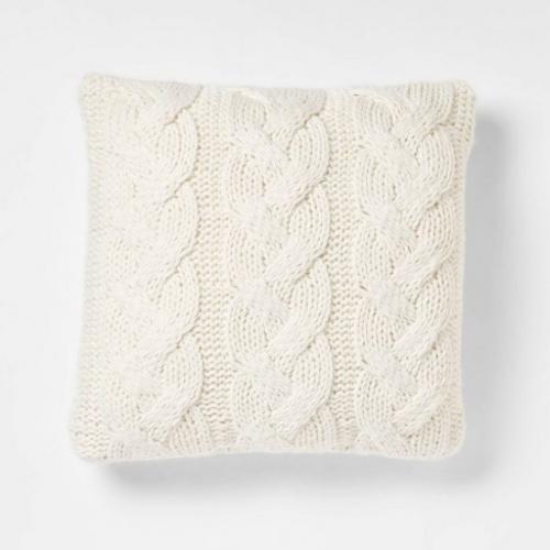 Oversized Chunky Cable Knit Square Throw Pillow Ivory - Threshold