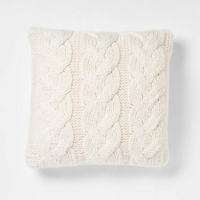 Oversized Chunky Cable Knit Square Throw Pillow Ivory - Threshold