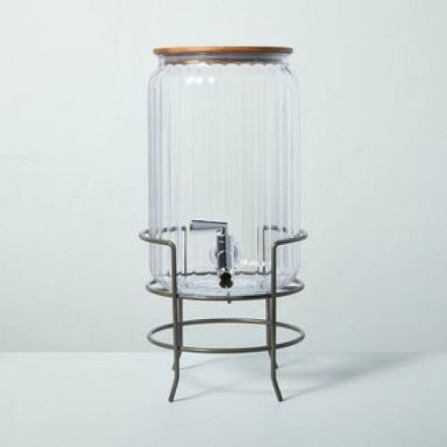 256oz Ribbed Plastic Beverage Dispenser With Stand & Lid - Hearth & Hand