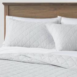 Full/Queen Diamond Stitch Cotton Linen Quilt Light Gray - Threshold