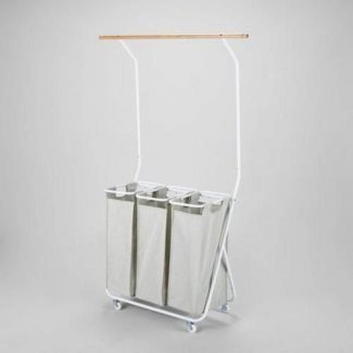 Rolling Triple Laundry Sorter with Hangbar