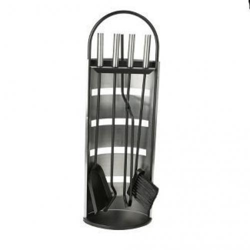 Mindreader 4 Piece Fireplace Set Black/Silver