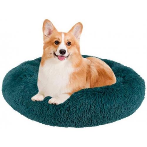 Donut Shape Fury Dog Bed Teal