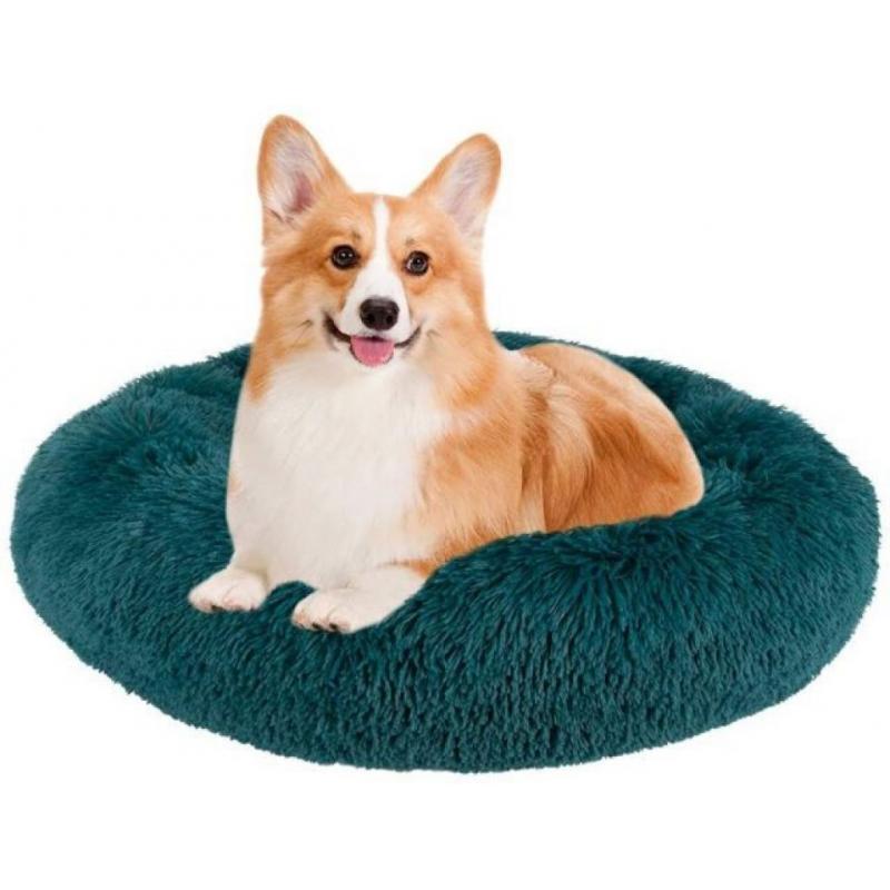 Donut Shape Fury Dog Bed Teal