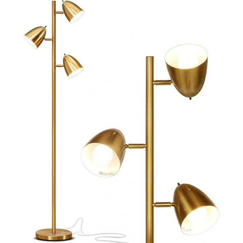 Brightech Jacob 3 Light Tree Floor Lamp Pole with LED Lights, Brass