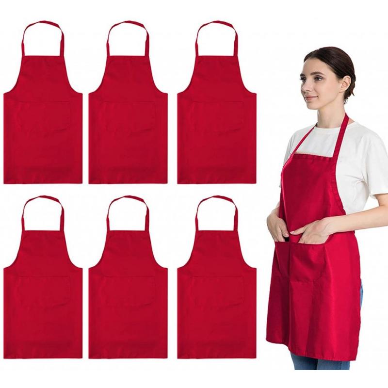 LoyHuang 8 Pack Plain Bib Aprons Color Red