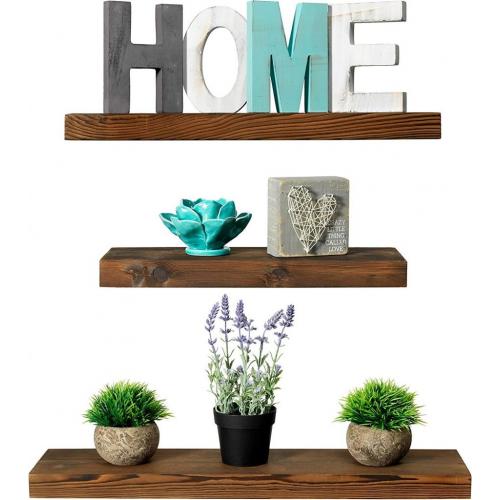 Rustic Farmhouse 3 Tier Floating Shelves- Walnut