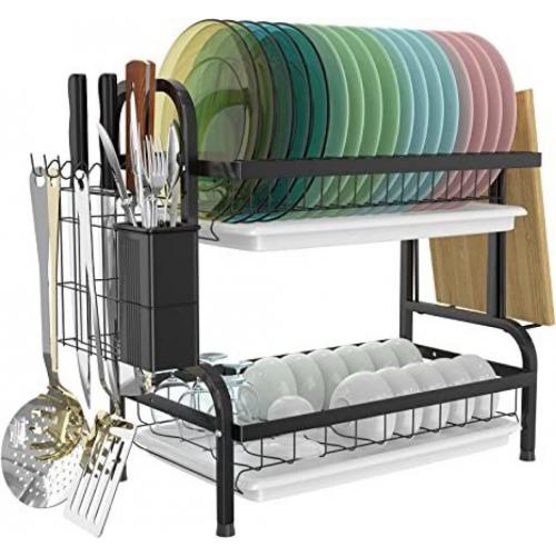Dish Drying Rack with Drip Tray, 2 Tier Stainless Steel Dish Rack Rust-Proof Sta