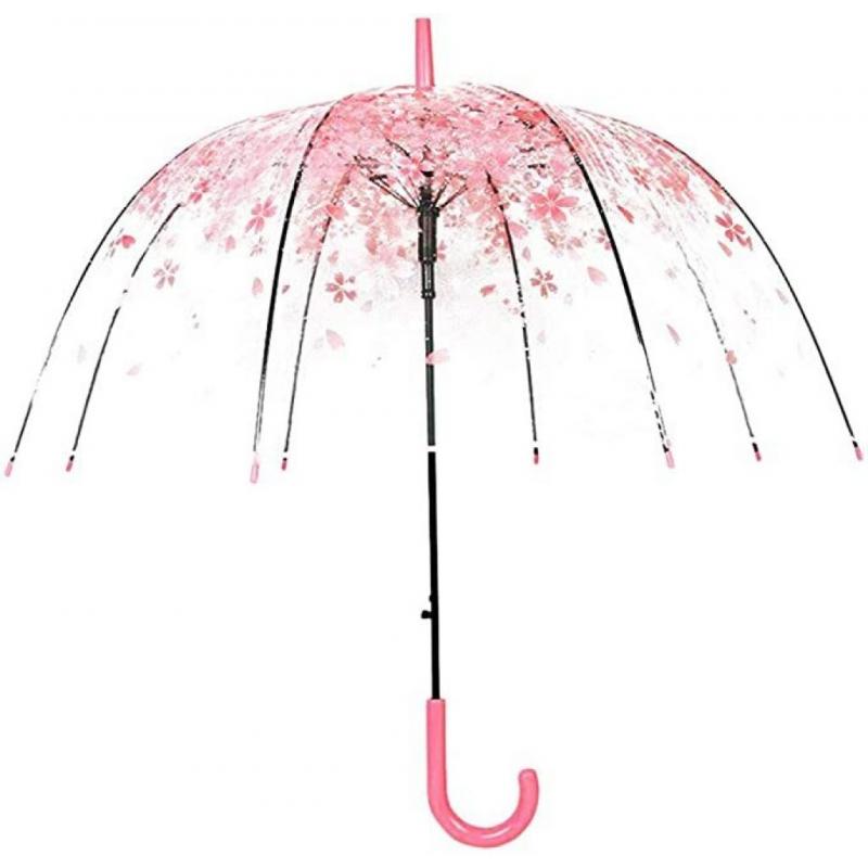 Cherry Blossoms Umbrella Transparent Dome Bubble Umbrella Romantic Clear