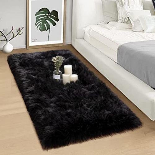 Black Furry Rug 2' x 4' Rectangle