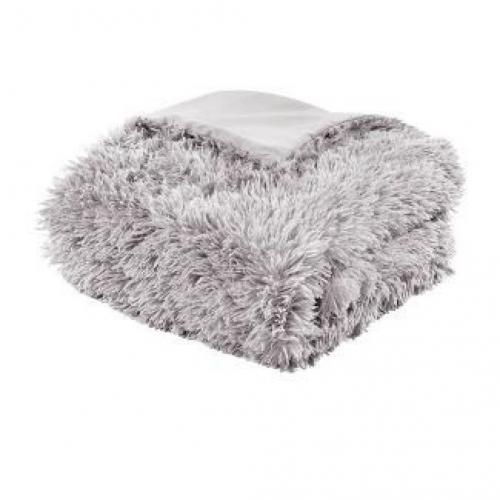 CRESTED lush shaggy Blanket (King, Light Grey)