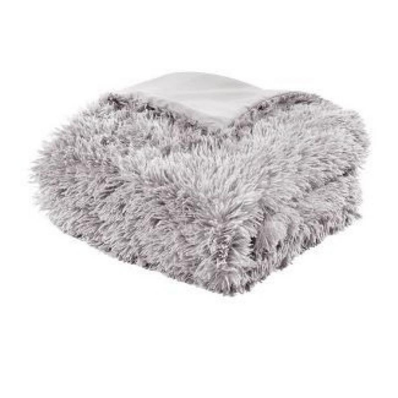 CRESTED lush shaggy Blanket (King, Light Grey)