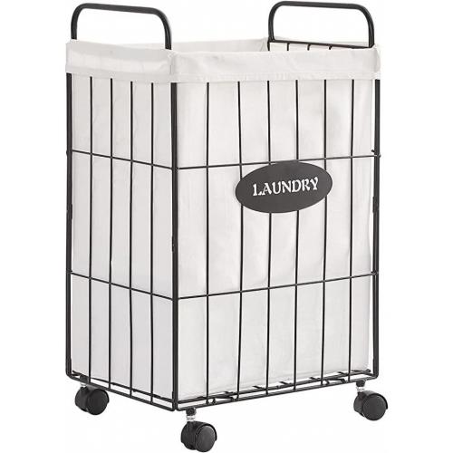 Mxfurhawa Iron Wire Laundry Hamper With Rolling Lockable Wheels, 23.6 inches