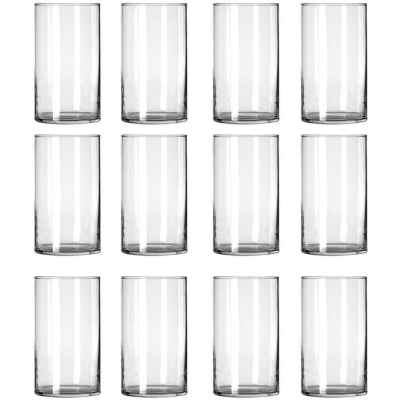 12 Pack Clear Glass Cylinder, Table Flower Vase, 6 inches tall