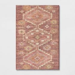 4'x6' Southbury Washable Printed Diamond Persian Style Rug Rust - Threshold