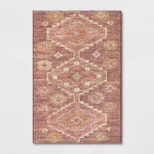 4'x6' Southbury Washable Printed Diamond Persian Style Rug Rust - Threshold