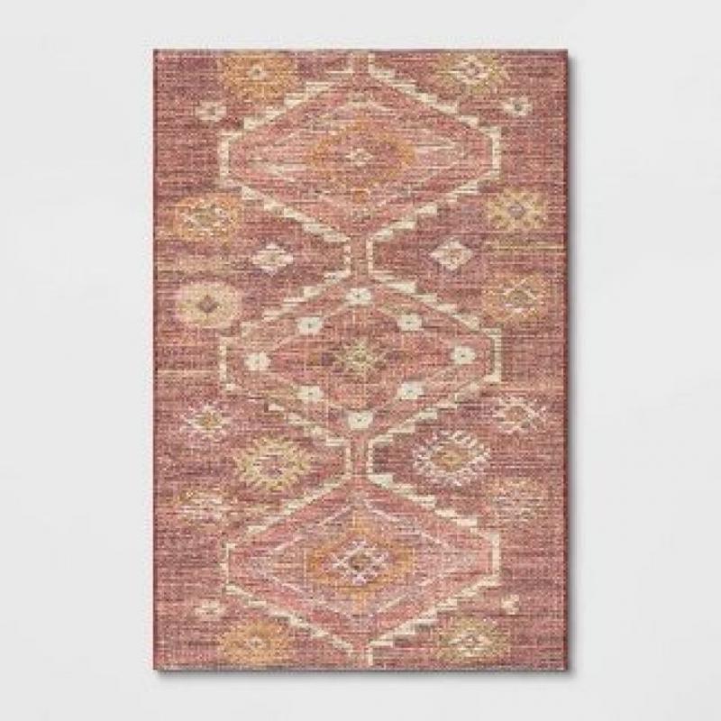 4'x6' Southbury Washable Printed Diamond Persian Style Rug Rust - Threshold