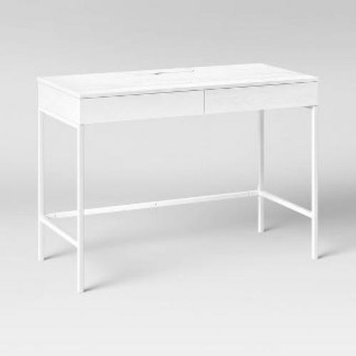 Loring Wood Writing Desk with Drawers and Charging Station White - Project 62