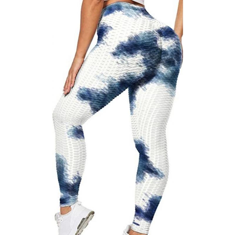 Burunst High Waist Yoga Pants- Blue/White L