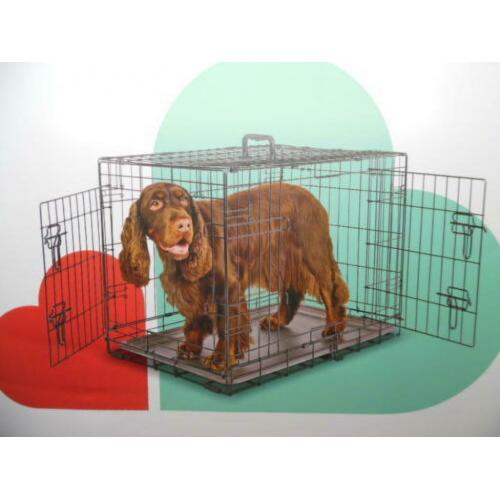 Two- Door Wire Collapsible Dog Crate - Medium - Black - Boots & Barkley