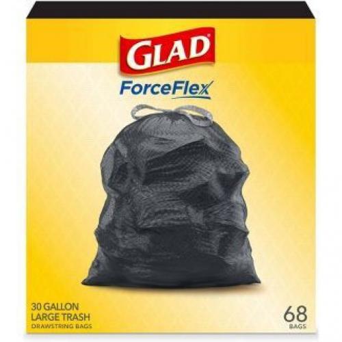 Glad ForceFlex + Large Drawstring Black Trash Bags - 30 Gallon - 68ct