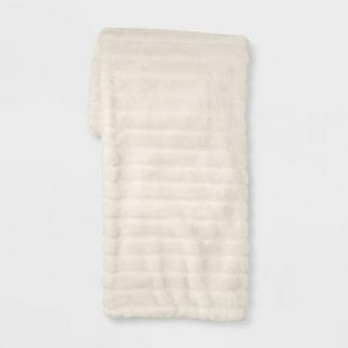 Textured Faux Fur Reversible Throw Blanket Cream - Project 62