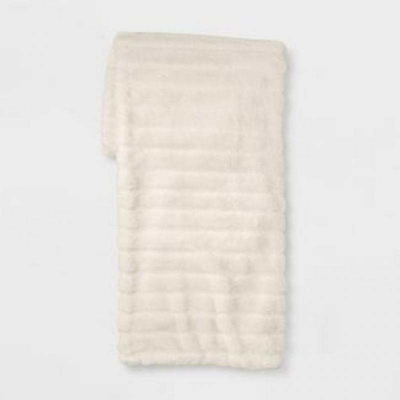 Textured Faux Fur Reversible Throw Blanket Cream - Project 62