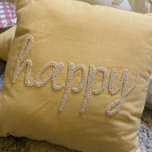 Threshold Happy Beaded Square Throw Pillow Yellow