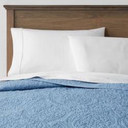 Full/Queen Garment Washed Paisley Stitch Quilt Blue - Threshold