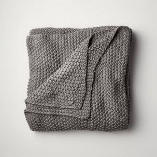 Full/Queen Chunky Knit Bed Blanket Dark Gray - Casaluna
