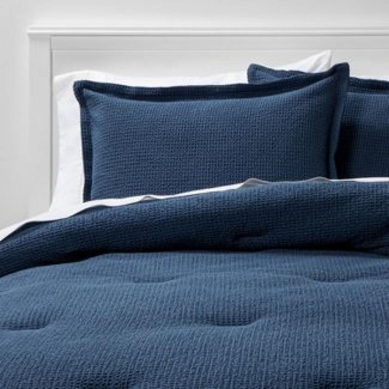 King Washed Waffle Weave Comforter & Sham Set Indigo - Threshold