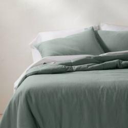 King Heavyweight Linen Blend Duvet Cover & Sham Set Sage Green - Casaluna