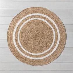 Round 5' Double Stripe Braided Jute Area Rug Cream/Tan - Hearth & Hand with Magnolia