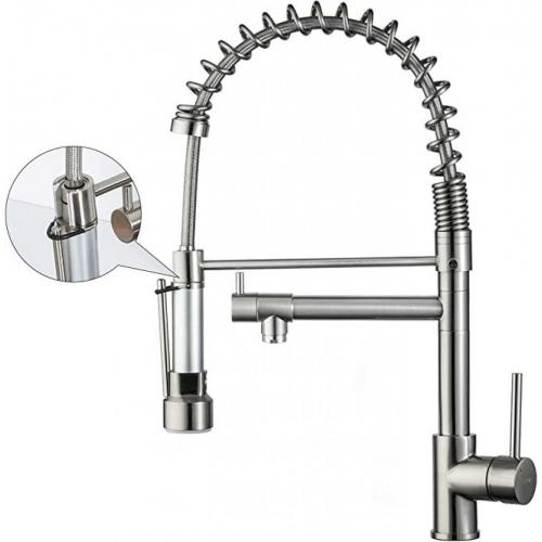 Spring Kitchen Faucet Brushed Nickel With Pull Out Dual Functions