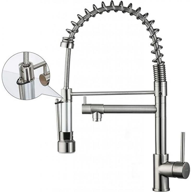 Spring Kitchen Faucet Brushed Nickel With Pull Out Dual Functions