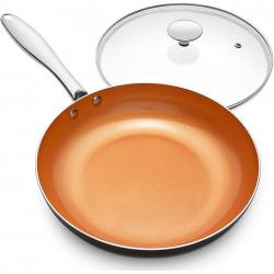 MICHELANGELO 11 Inch Frying Pan with Lid, Copper Frying Pan with Ultra Nonstick