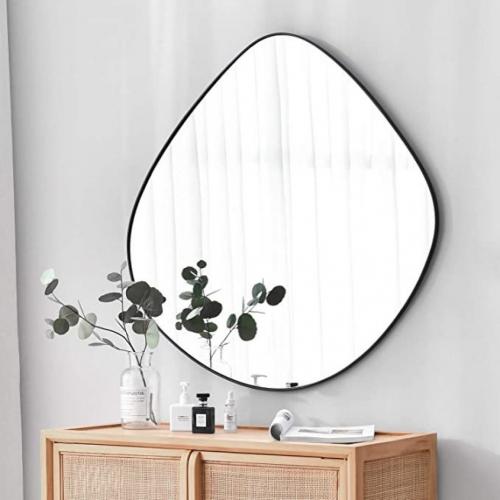 BIKARSOUL Irregular Wall Mirror Iron Mat Black Framed Wall Mirror