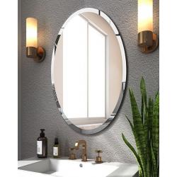 Oval Wall Mirror, Beveled, Polished, Frameless for Bathroom, Vanity, and Bedroom